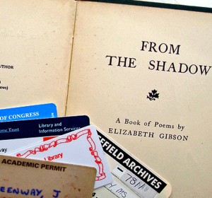 Judy Greenway's library cards and title page of Elizabeth Gibson book